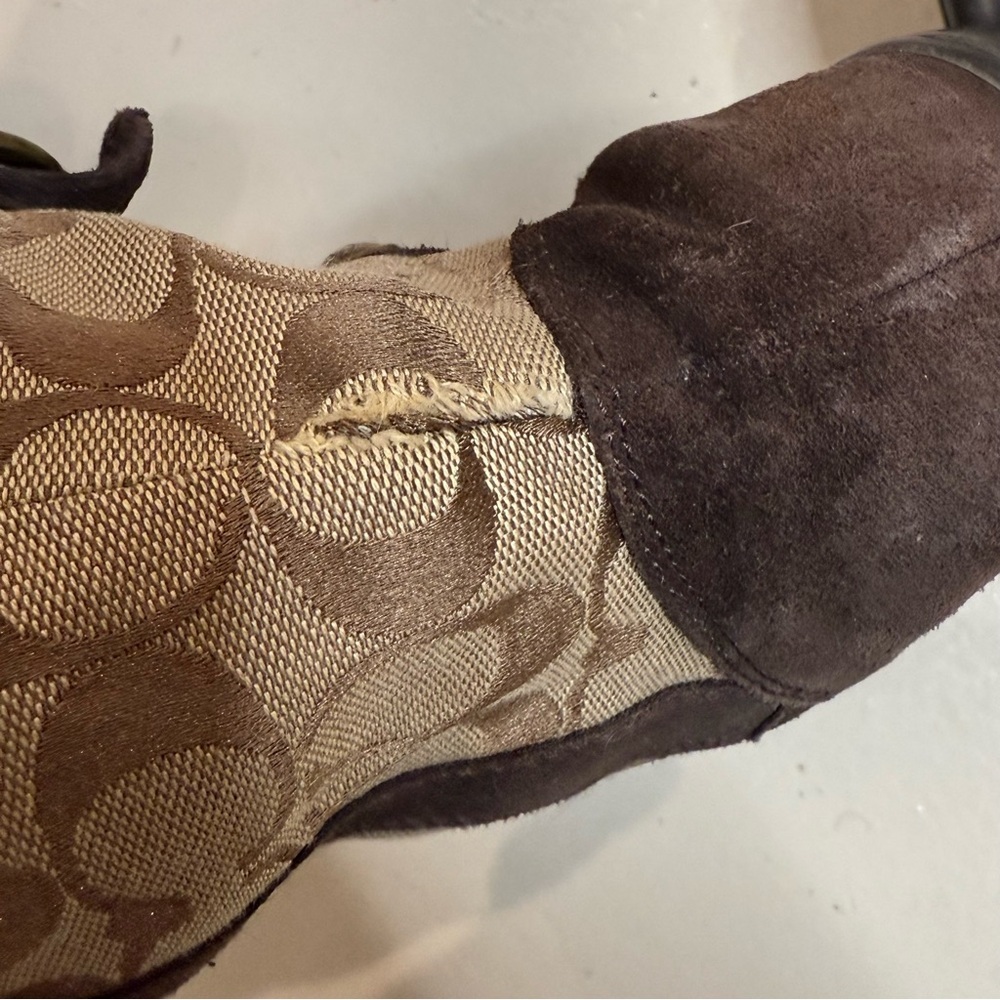 Coach Brown Signature Suede and Logo Mid-Calf Boots - Picture 11 of 14